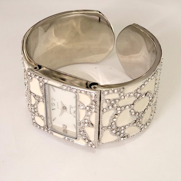 OSIROCK Sequin White Sparkly Cuff Bangle Watch - Picture 8 of 15